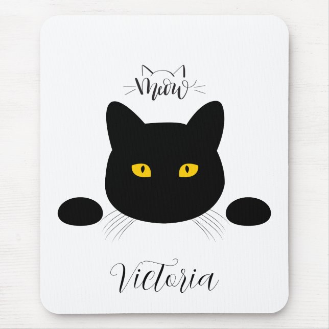 Meow Black Cat Golden Eyes Customisable Mouse Pad (Front)