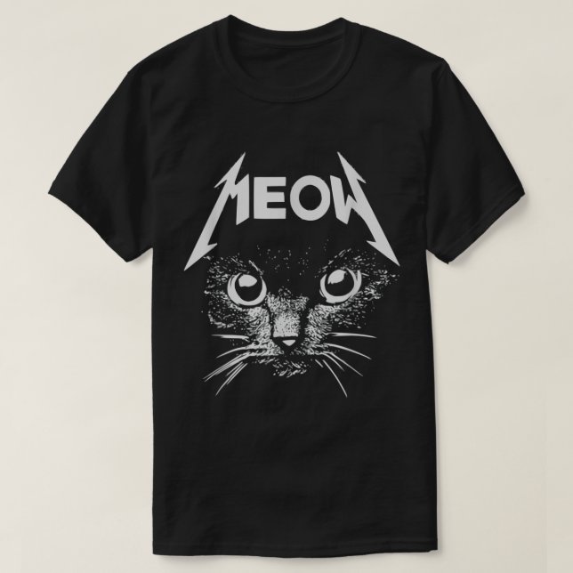 Meow  Black Cat  Metal Kitty Rocks  T-Shirt (Design Front)