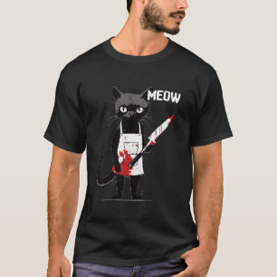 Meow Black Kitty I Cat With Knife Meow T-Shirt