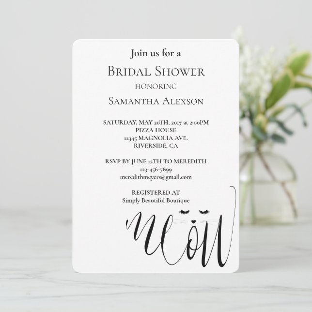 Meow Cat Bridal Shower Invitation (Standing Front)