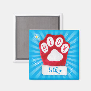 MEOW Cat Cheerful Christmas Red Paw Santa Mitten Magnet