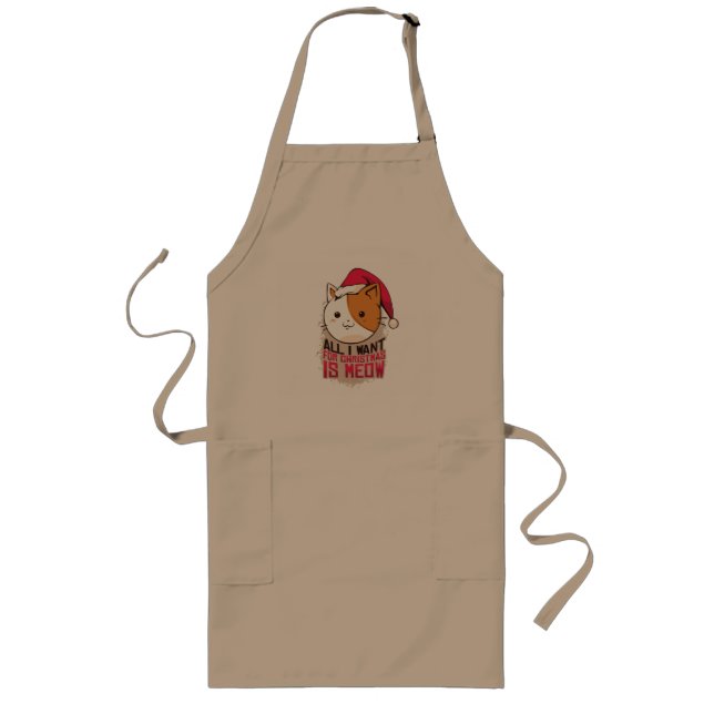 Meow Cat Christmas Gift For Kitten Lovers Long Apron (Front)