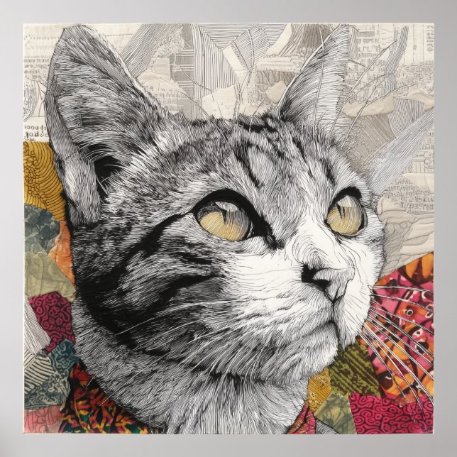 Meow Cat Collage Poster Wall Art (Front)