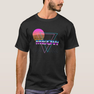 Meow Cat Colourful Glitch Vaporwave Synthwave Aest T-Shirt