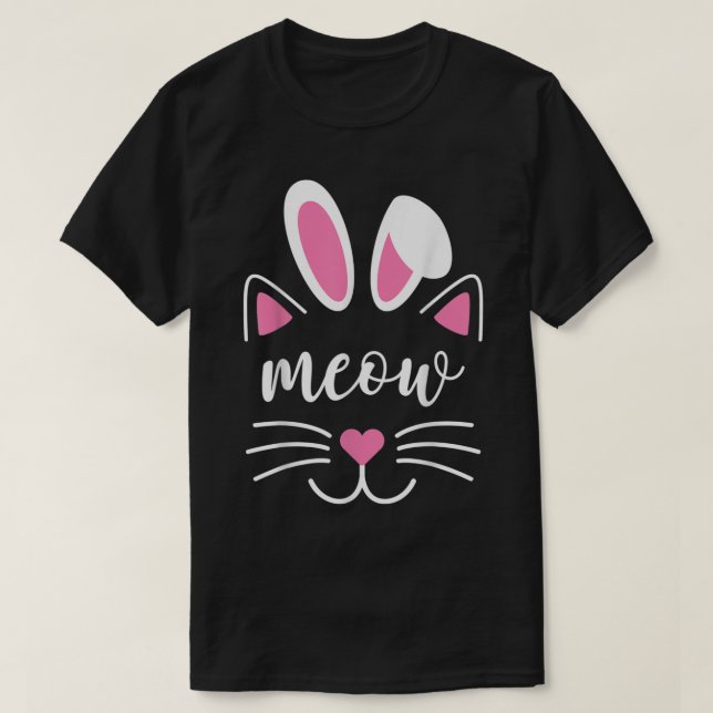 Meow Cat Face Easter Day Bunny Ears Shirt Funny Ca (Design Front)