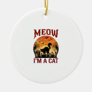 Meow Cat Halloween Black Cemetery_1 Ceramic Tree Decoration