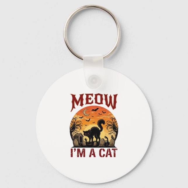 Meow Cat Halloween Black Cemetery_1 Key Ring (Front)