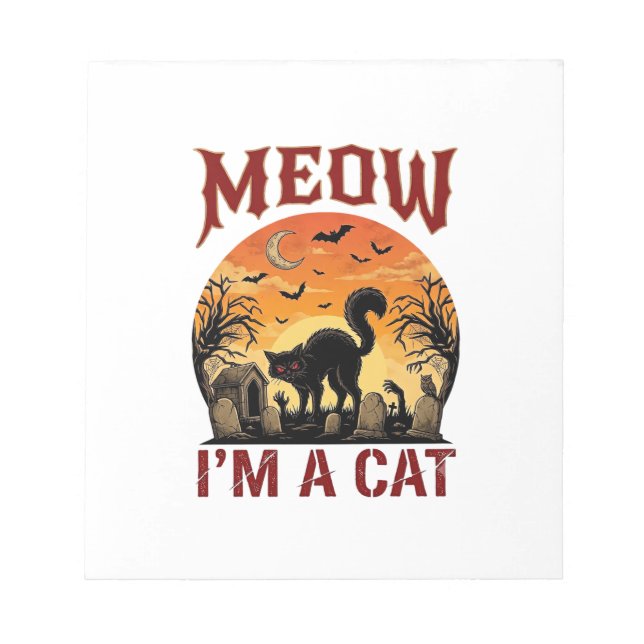 Meow Cat Halloween Black Cemetery_1 Notepad (Front)
