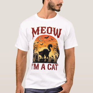 Meow Cat Halloween Black Cemetery_1 T-Shirt