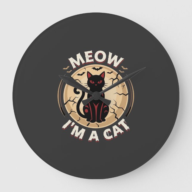 Meow Cat Halloween Graphic Design_1 Large Clock (Front)