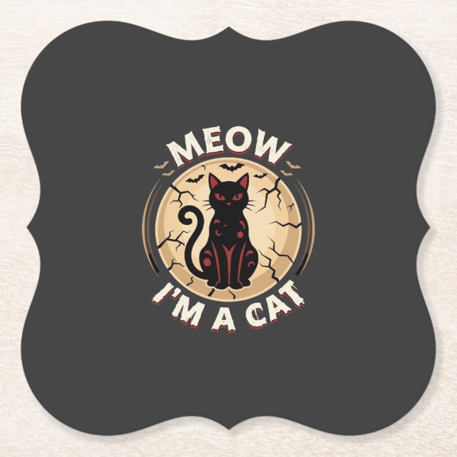 Meow Cat Halloween Graphic Design_1 Paper Coaster (Front)