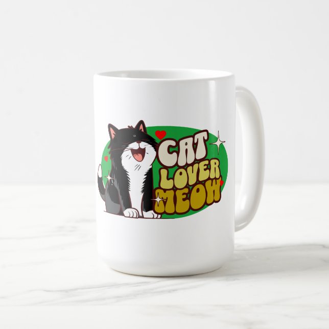 Meow Cat Lover - black cat Coffee Mug (Front Right)