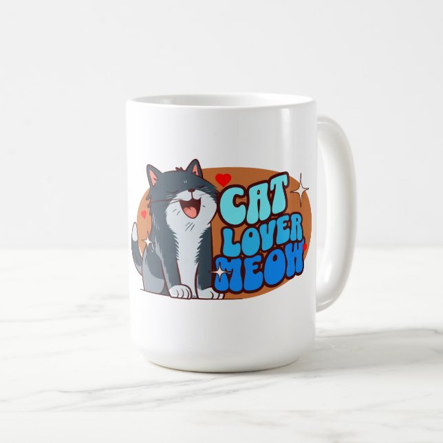 Meow Cat Lover - blue cat Coffee Mug (Front Right)