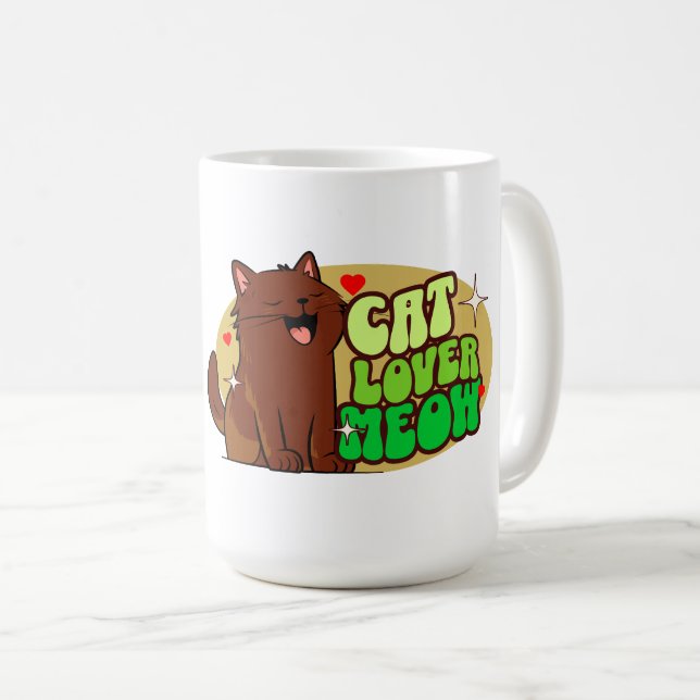 Meow Cat Lover - brown cat Coffee Mug (Front Right)