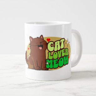 Meow Cat Lover - brown cat Large Coffee Mug