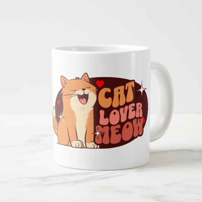 Meow Cat Lover - orange cat Large Coffee Mug (Front Right)