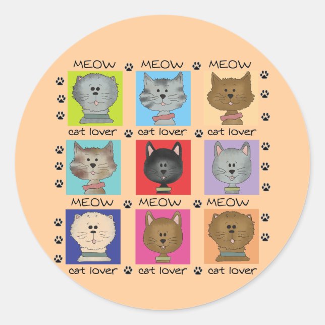Meow Cat Lover Tshirts and Gifts Classic Round Sticker (Front)