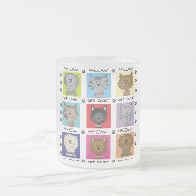 Meow Cat Lover Tshirts and Gifts Frosted Glass Coffee Mug (Center)