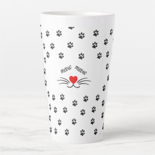 Meow cat paws red heart Latte Mug