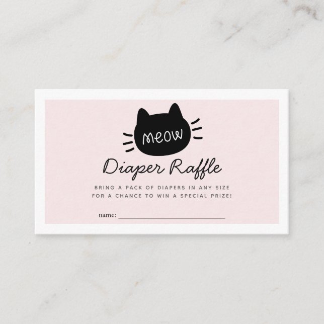 Meow Cat Pink Baby Shower Diaper Raffle Ticket Enclosure Card (Front)