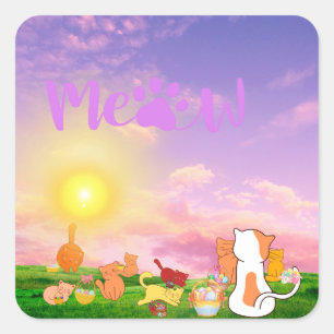 Meow Cat Sunrise Sticker