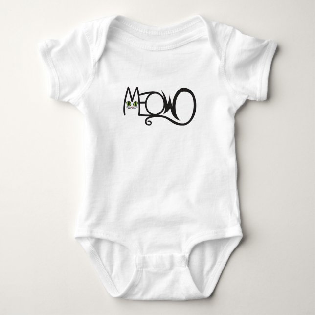 Meow Cat Typography Baby Bodysuit (Front)