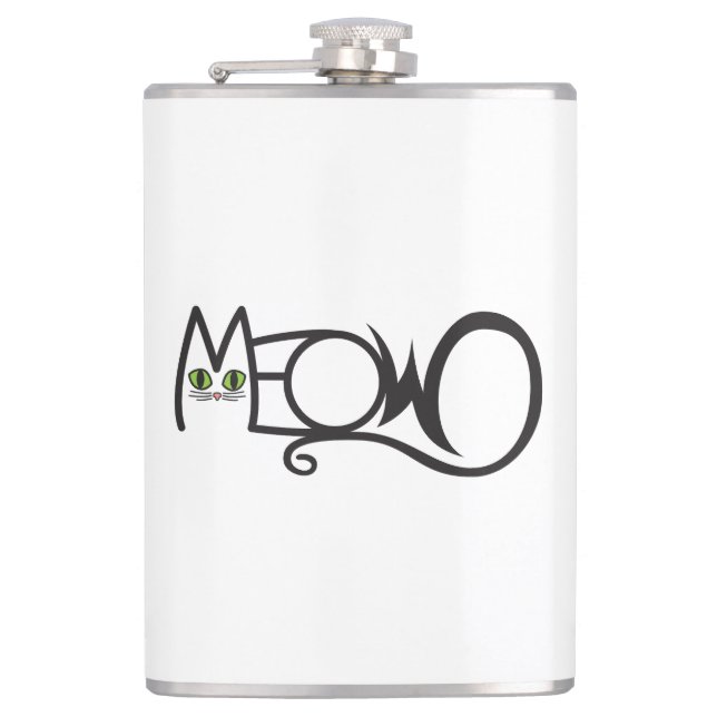 Meow Cat Typography Hip Flask (Front)