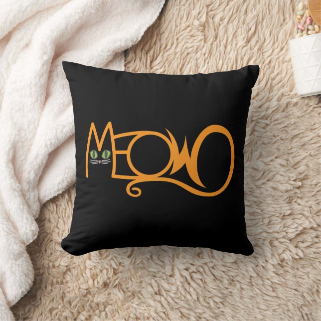 Meow Cat Typography ORANGE Cushion (Blanket)