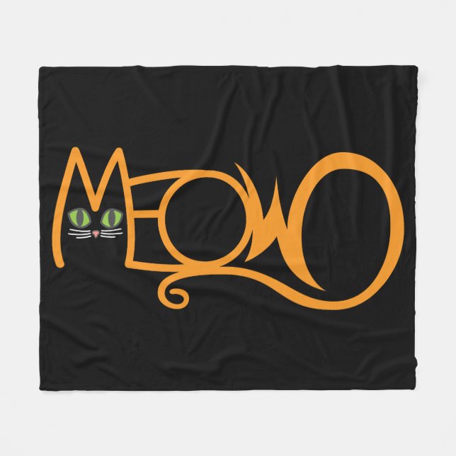 Meow Cat Typography ORANGE Fleece Blanket (Front (Horizontal))