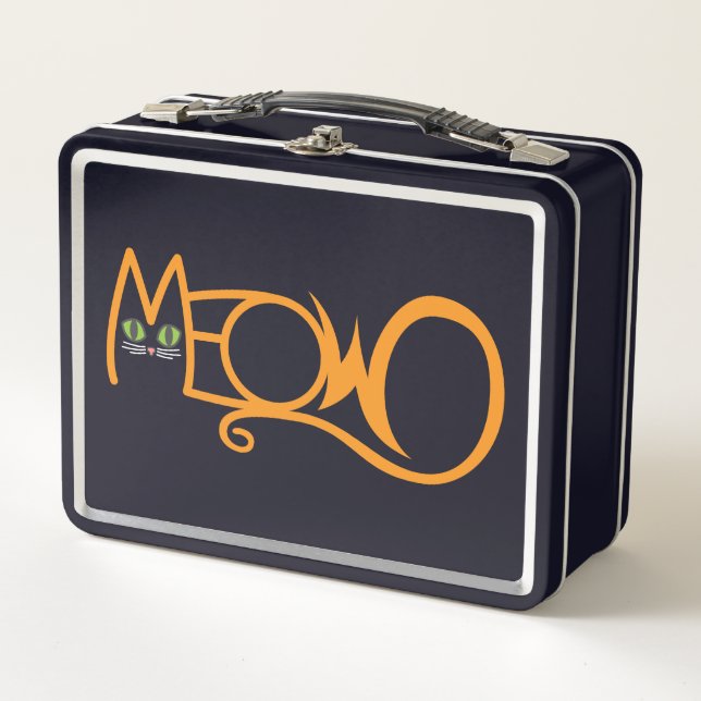Meow Cat Typography ORANGE Metal Lunch Box (Front)