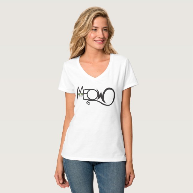 Meow Cat Typography T-Shirt (Front Full)