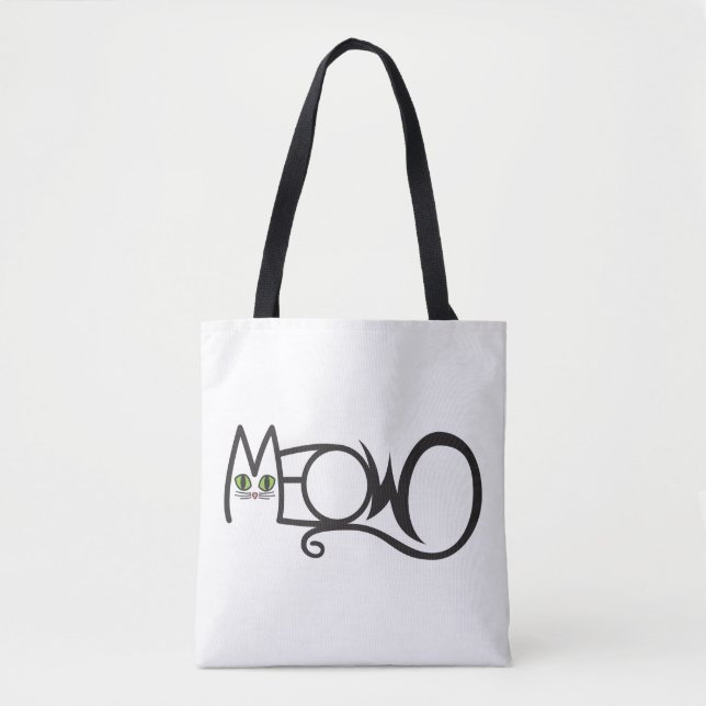 Meow Cat Typography Tote Bag (Front)