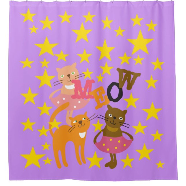 Meow Cats With Stars Shower Curtain (Front)