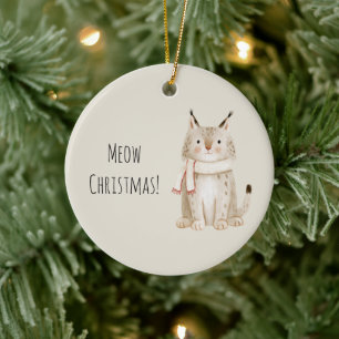 Meow Christmas Cat Gold Bells Ceramic Tree Decoration