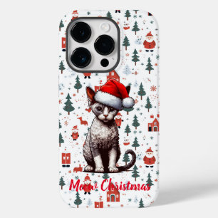 Meow Christmas Devon Rex Cat, Xmas Santa Kitten Case-Mate iPhone 14 Pro Case