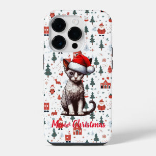 Meow Christmas Devon Rex Cat, Xmas Santa Kitten iPhone 14 Pro Case
