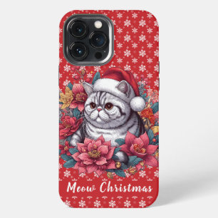 Meow Christmas Exotic shorthair Cat, Floral Santa iPhone 13 Pro Max Case