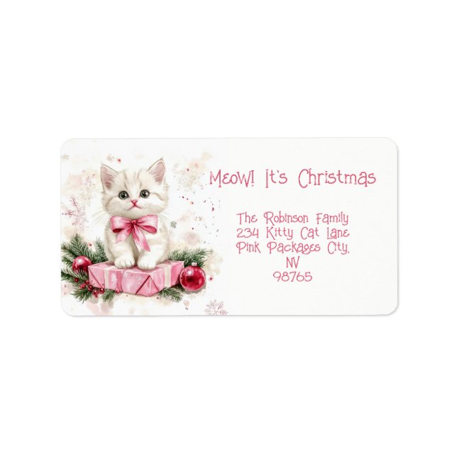 Meow Christmas Kitten Pink  Label (Front)