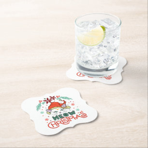 Meow Christmas, Merry Christmas Paper Coaster