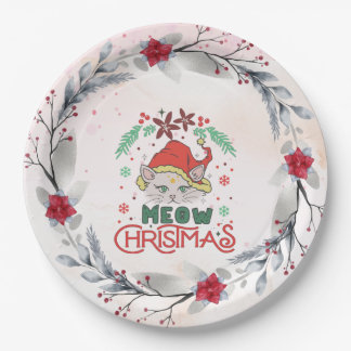 Meow Christmas, Merry Christmas Paper Plate
