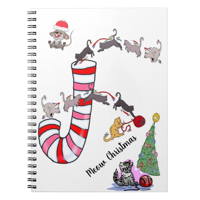 Meow Christmas Spiral Notebook Cats Mice  (Front)