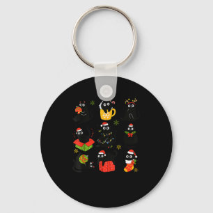 Meow Christmas Xmas Lights Black Cat Pajamas Famil Key Ring