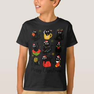 Meow Christmas Xmas Lights Black Cat Pyjamas Famil T-Shirt
