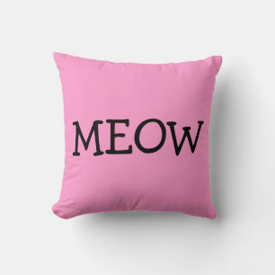 MEOW, Cotton Throw Pillow, Pink Cushion
