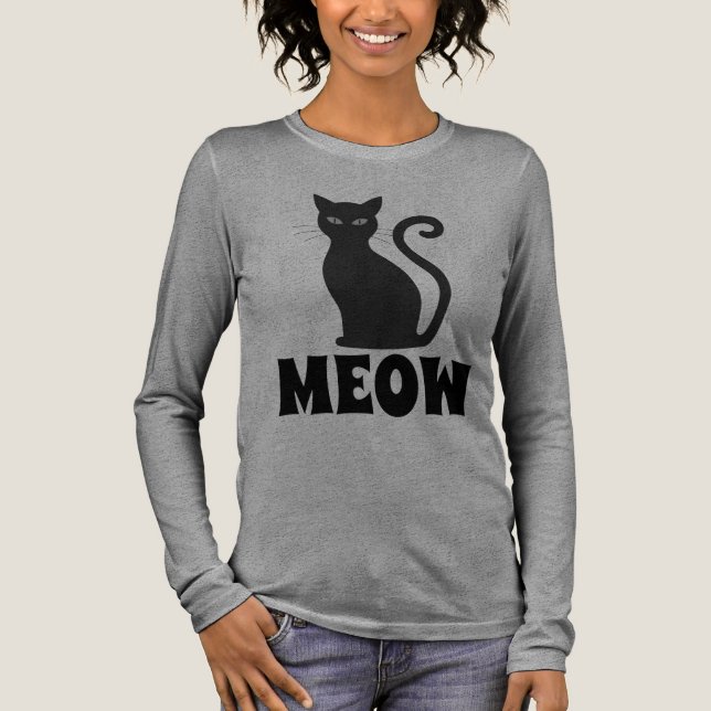 MEOW CUTE BLACK CAT T-SHIRT Tri-Blend SHIRT (Front)
