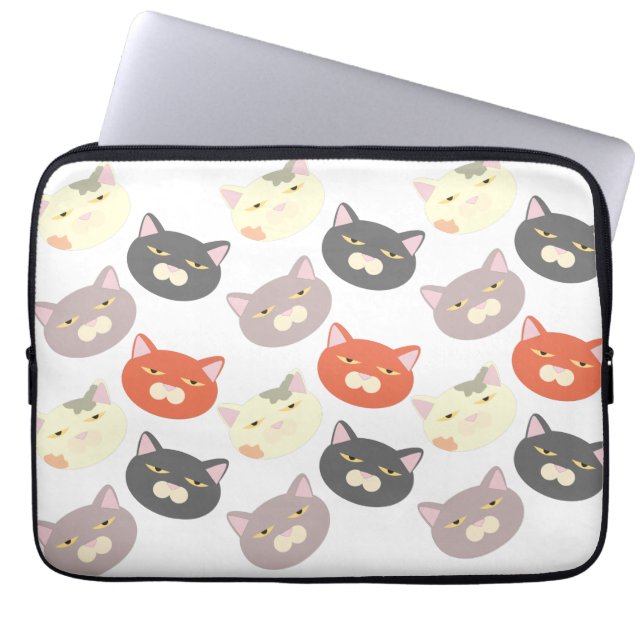 Meow Cute Cat Heads Cartoon Fun Art Design Laptop Sleeve (Front)