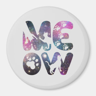 Meow – Cute Cat Silhouettes and Paw Prints Design Magnet