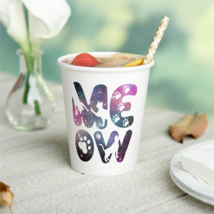 Meow – Cute Cat Silhouettes and Paw Prints Design Paper Cups