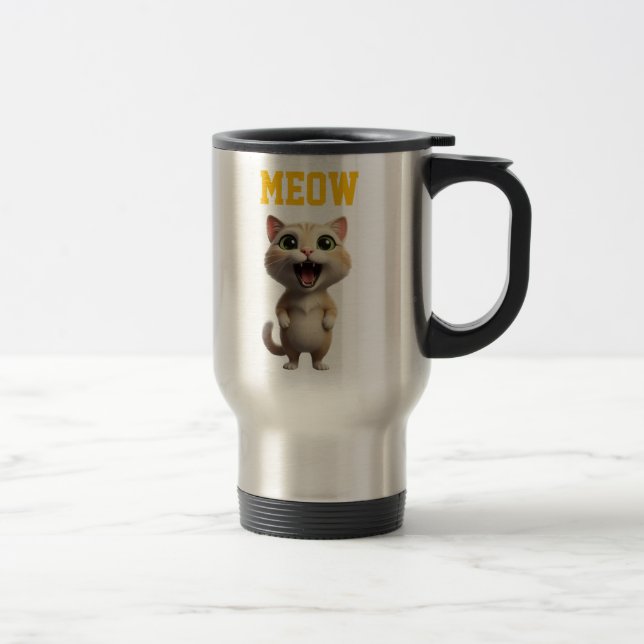 Meow Cute Cat Travel Mug (Right)