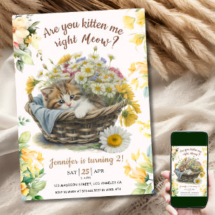 Meow! Cute Kitten Floral Kitty Cat 2nd Birthday Invitation